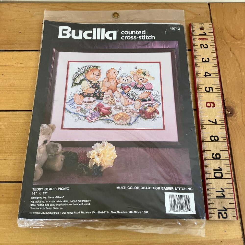 Teddy Bear's Picnic Counted Cross Stitch Kit Bucilla 40742 Vintage New/Unopened
